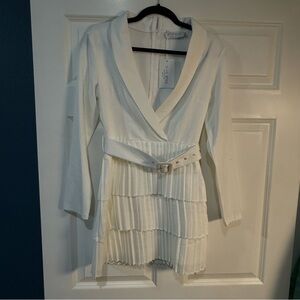 A New Day White Long Sleeve Plunge Dress